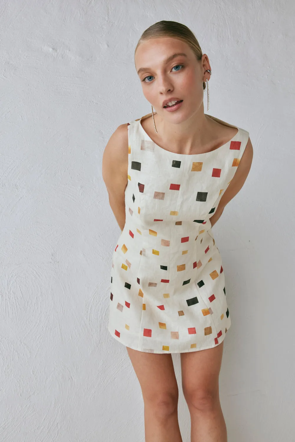 Chloe Linen Mini Dress Tile sold by Verge Girl