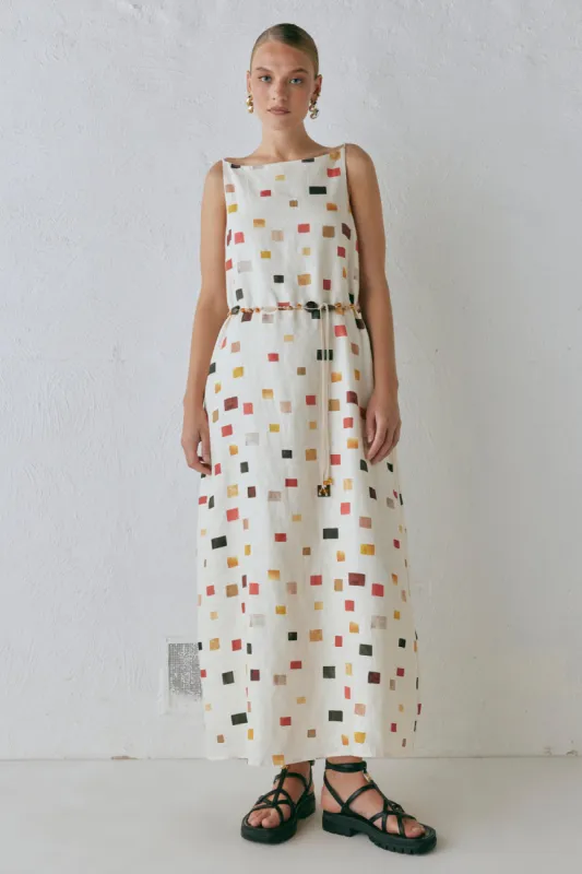 Elma Linen Midi Dress Tile sold by Verge Girl