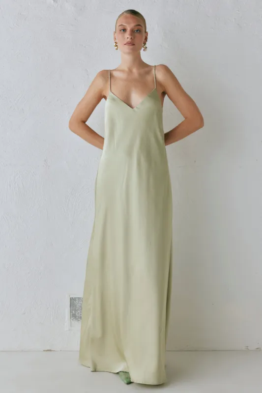 Ida Satin Maxi Dress Sage sold by Verge Girl