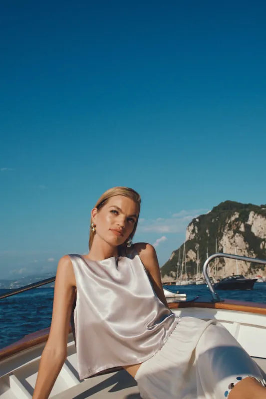 Lira Satin Top Silver sold by Verge Girl