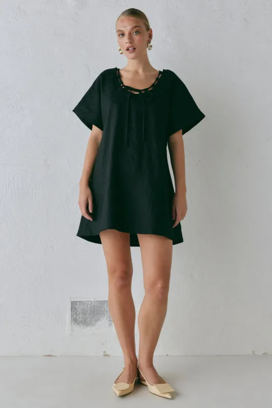 Nellie Linen Mini Dress Black sold by Verge Girl