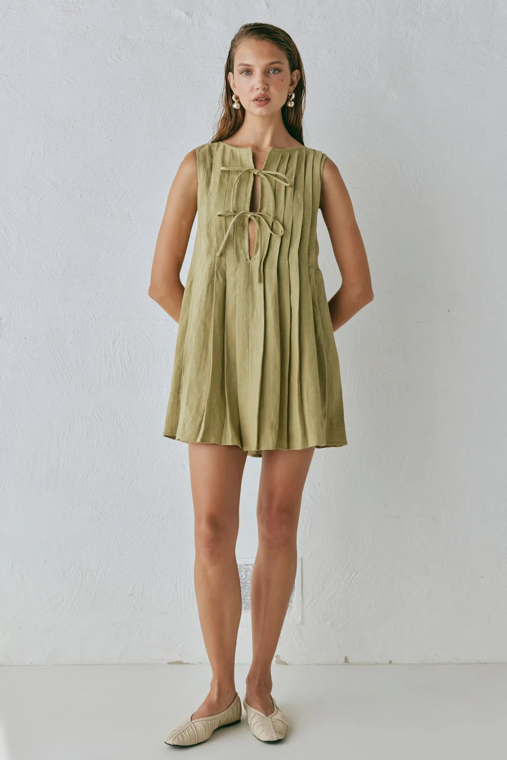 Valeria Linen Mini Dress Olive sold by Verge Girl product image thumbnail 2