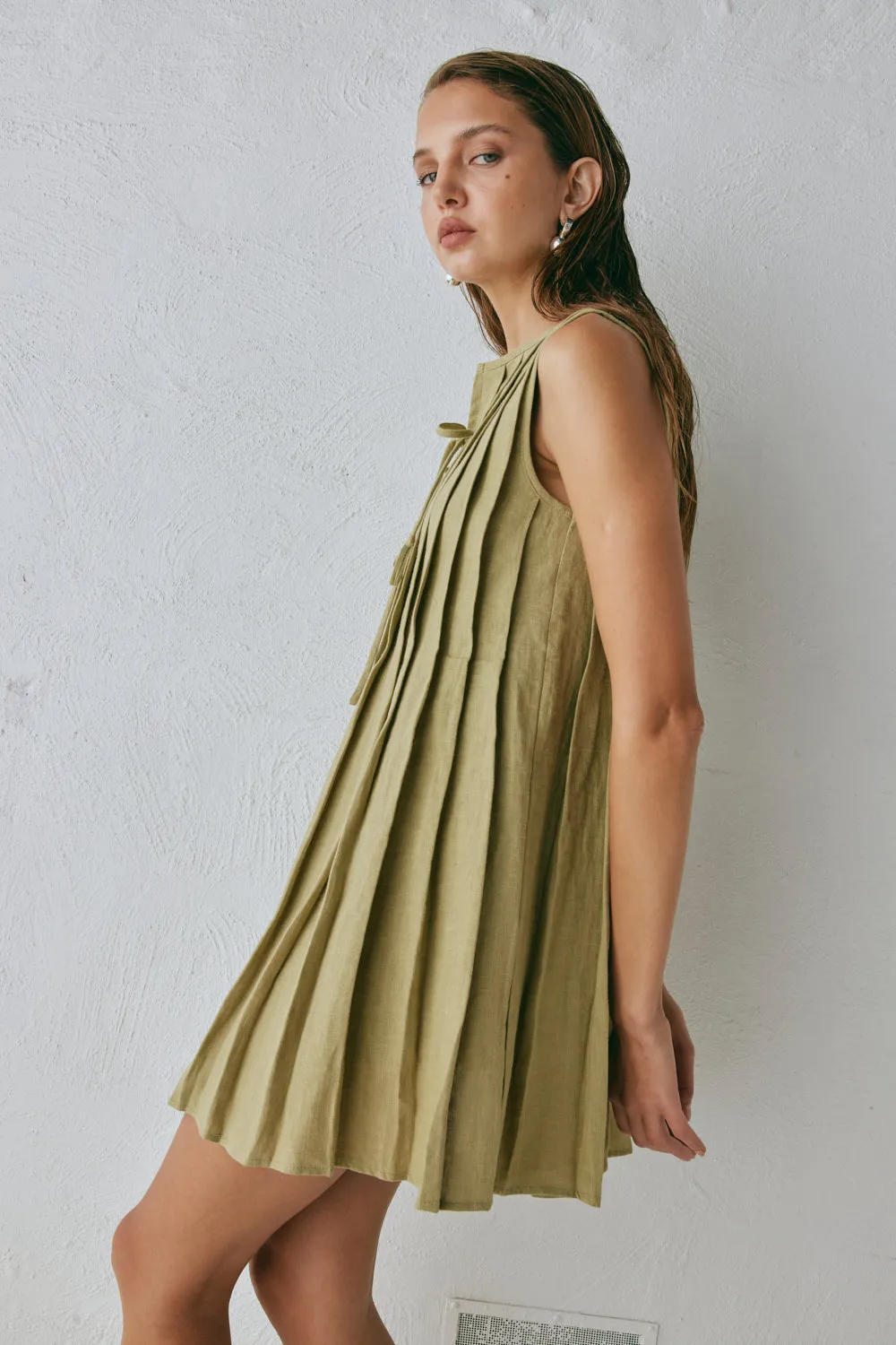 Valeria Linen Mini Dress Olive sold by Verge Girl product image thumbnail 5