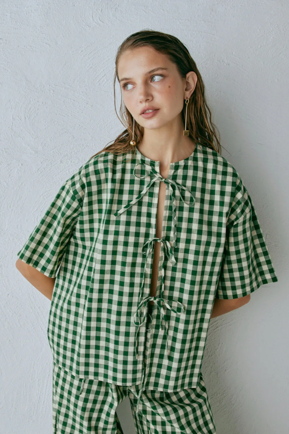 Naomi Smock Top Green Check sold by Verge Girl