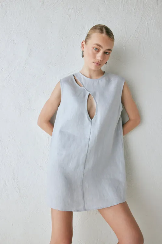 Yuri Linen Mini Dress Powder sold by Verge Girl