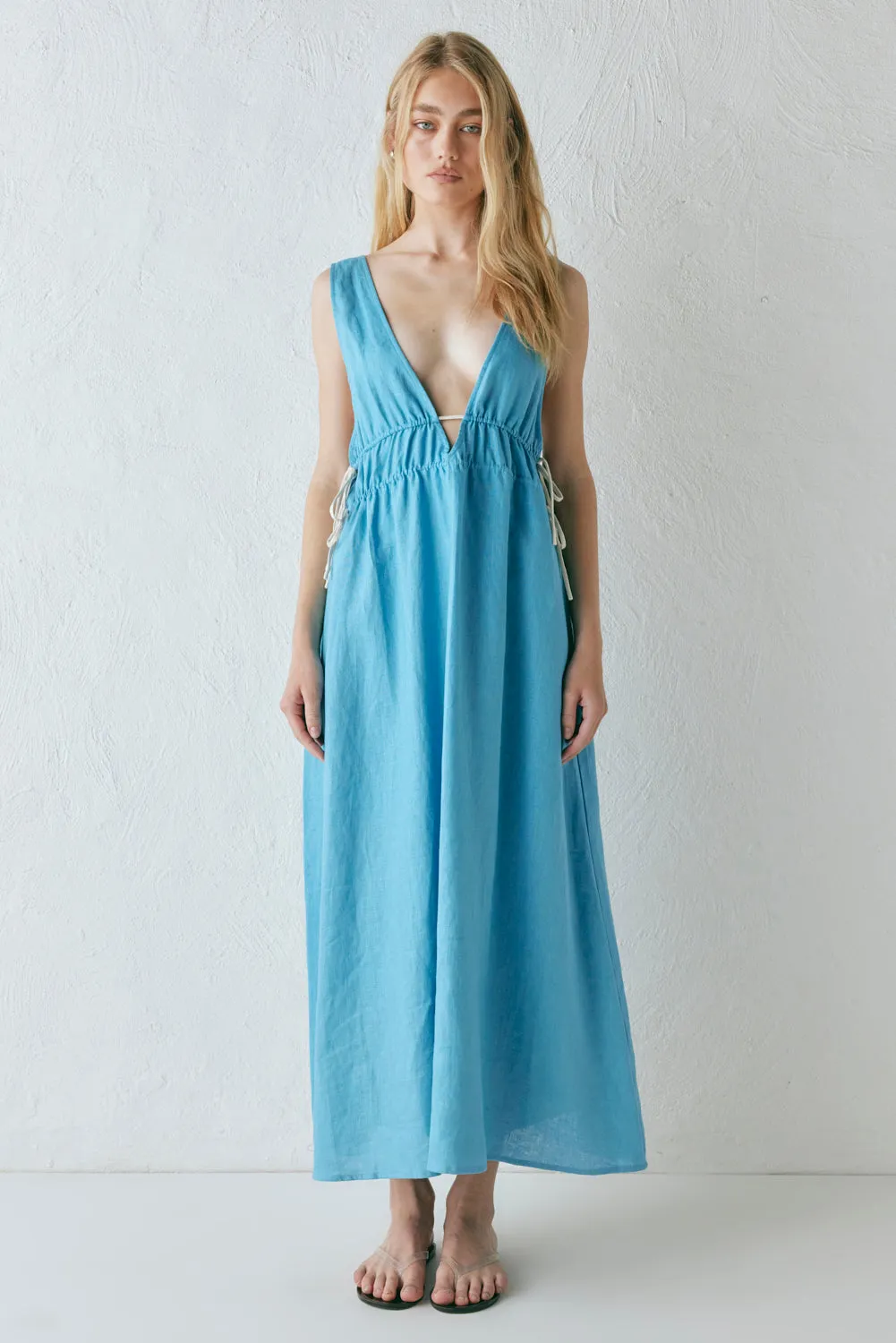 Paros Palms Linen Midi Dress Sea sold by Verge Girl product image thumbnail 2