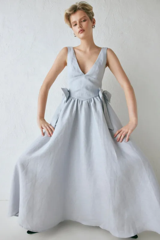 Daphne Linen Midi Dress Powder sold by Verge Girl