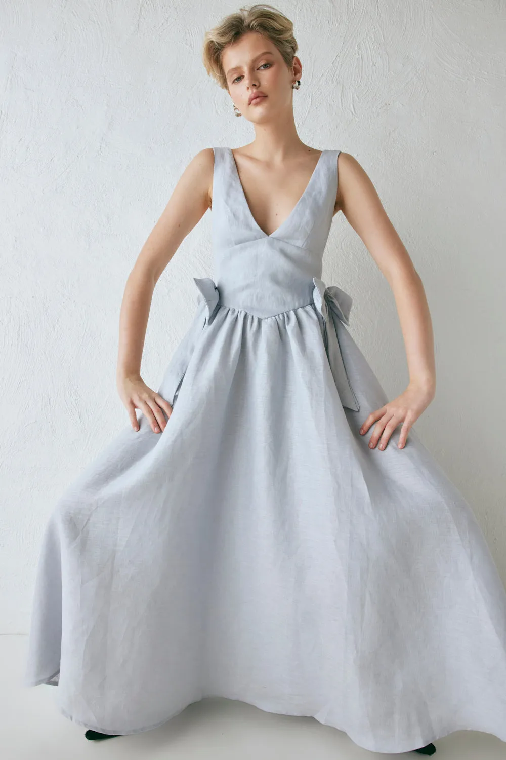 Daphne Linen Midi Dress Powder sold by Verge Girl