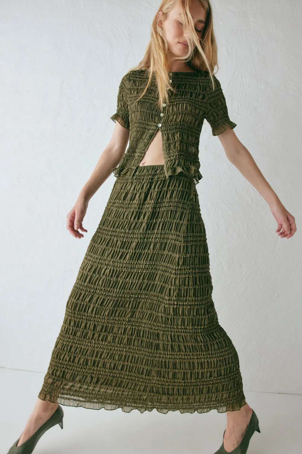 Mia Midi Skirt Khaki sold by Verge Girl