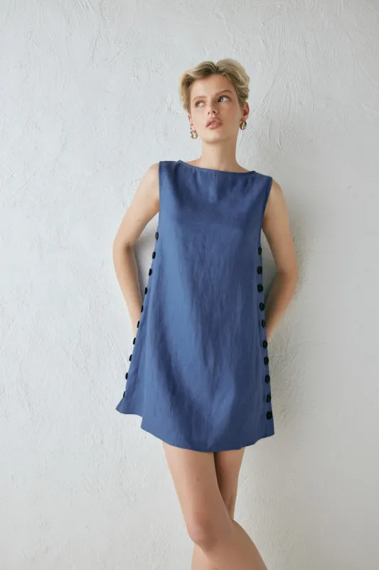 Annabelle Linen Mini Dress Blue sold by Verge Girl