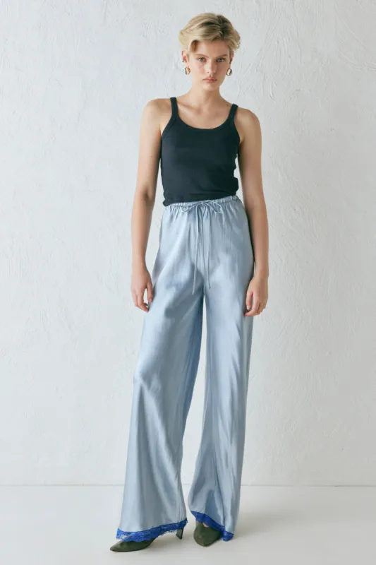 Josefin Satin Pants Sky sold by Verge Girl