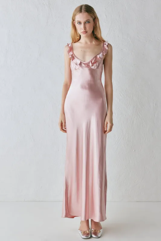 Rosalia Satin Bias Cut Maxi Dress Blush sold by Verge Girl