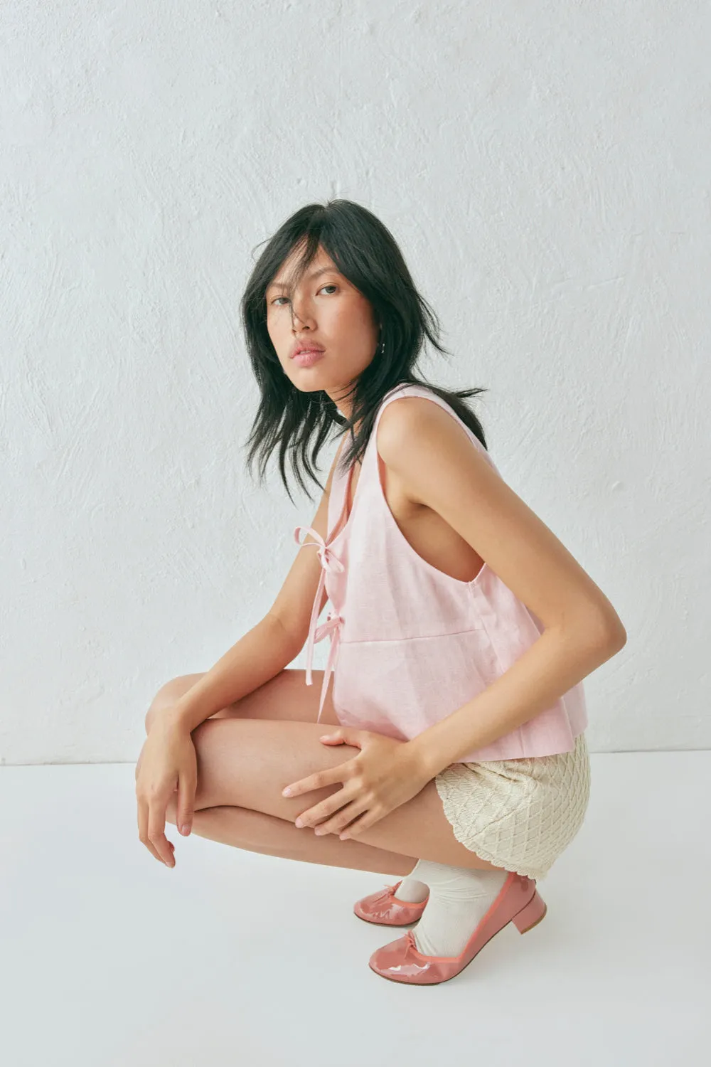 Nessa Linen Smock Top Pink sold by Verge Girl