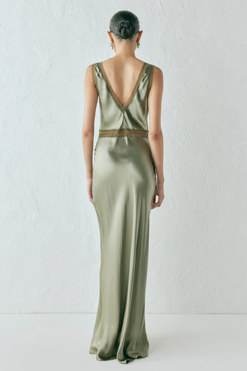 Meet Me On The Dance Floor Bias Cut Maxi Dress Olive sold by Verge Girl product image thumbnail 5