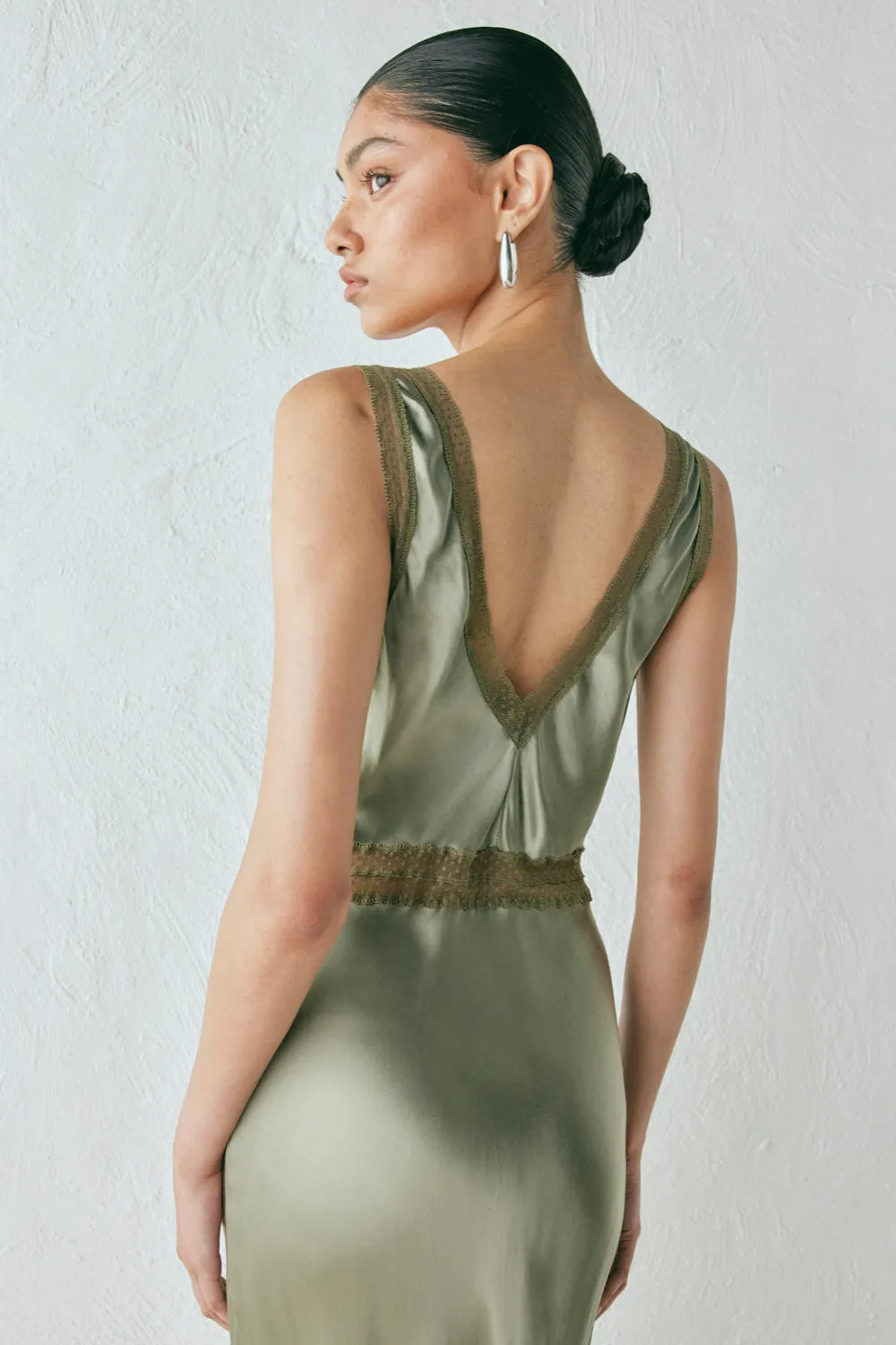 Meet Me On The Dance Floor Bias Cut Maxi Dress Olive sold by Verge Girl product image thumbnail 3