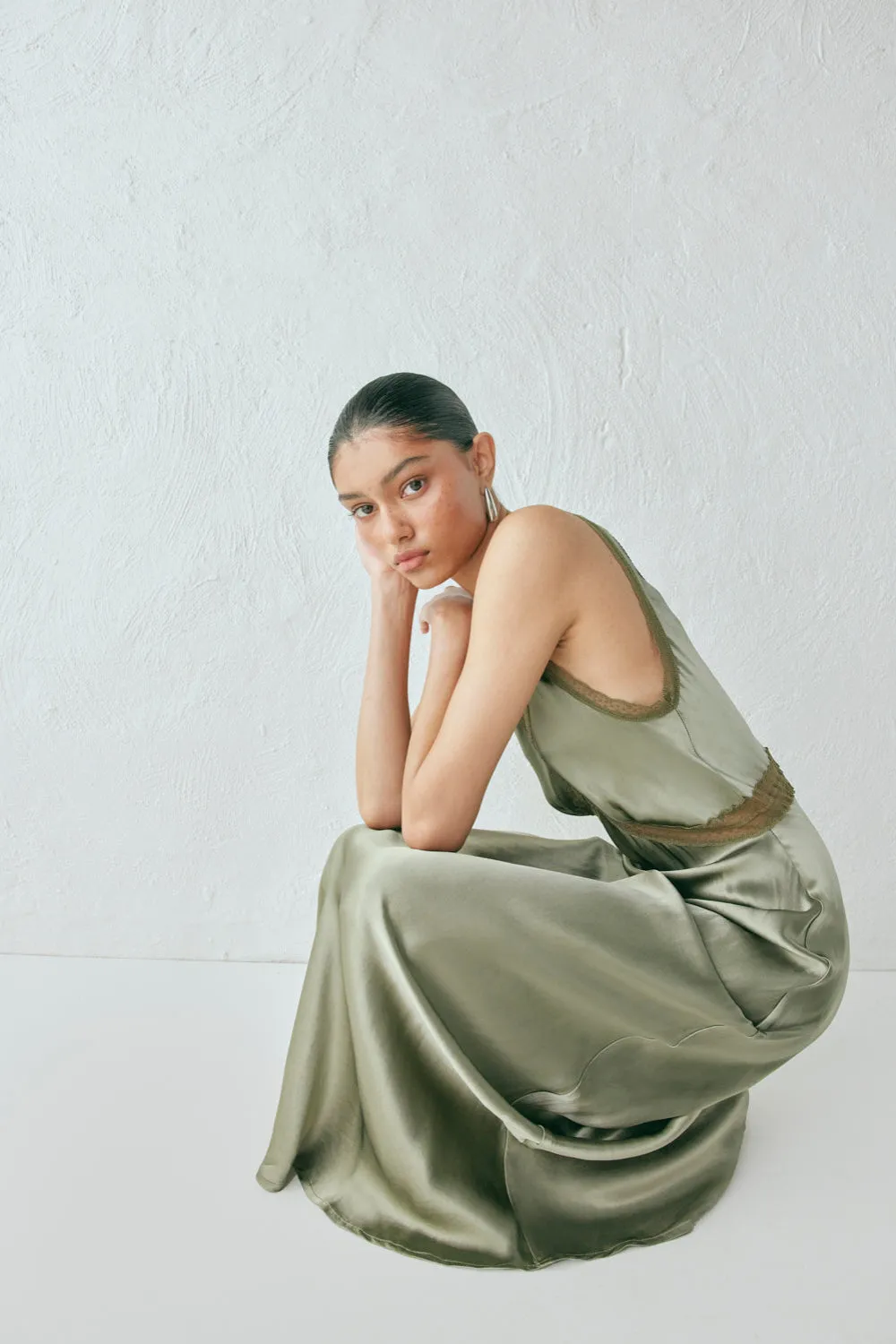 Meet Me On The Dance Floor Bias Cut Maxi Dress Olive sold by Verge Girl product image thumbnail 2