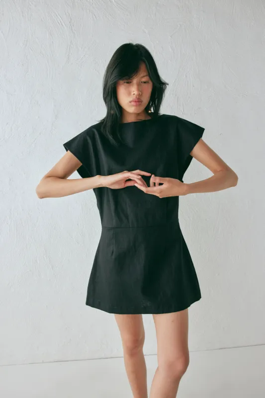 Cameron Linen Mini Dress Black sold by Verge Girl