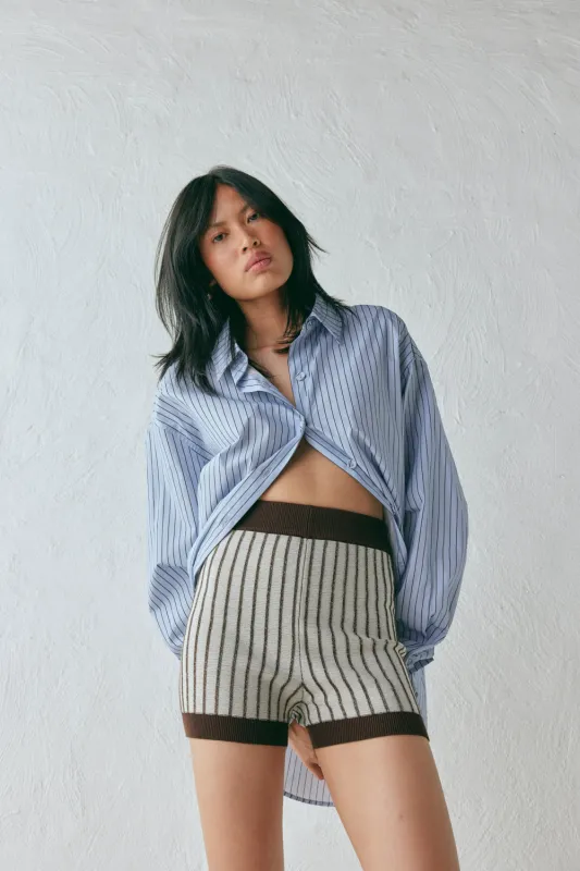Ploy Knit Shorts Brown Stripe sold by Verge Girl