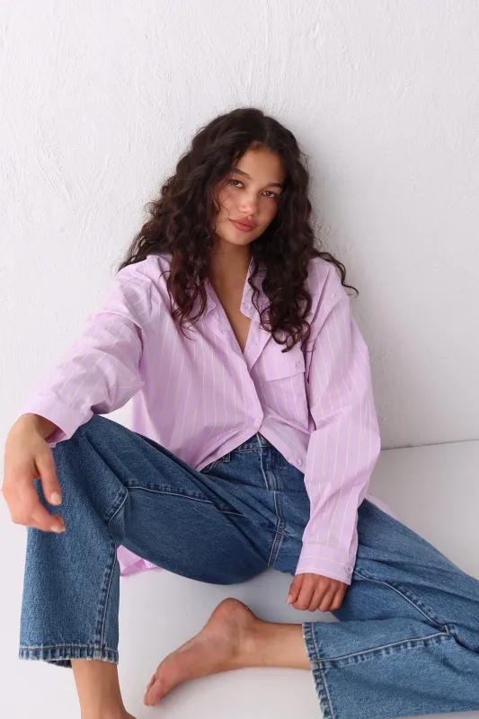 June Shirt Lilac Stripe sold by Verge Girl