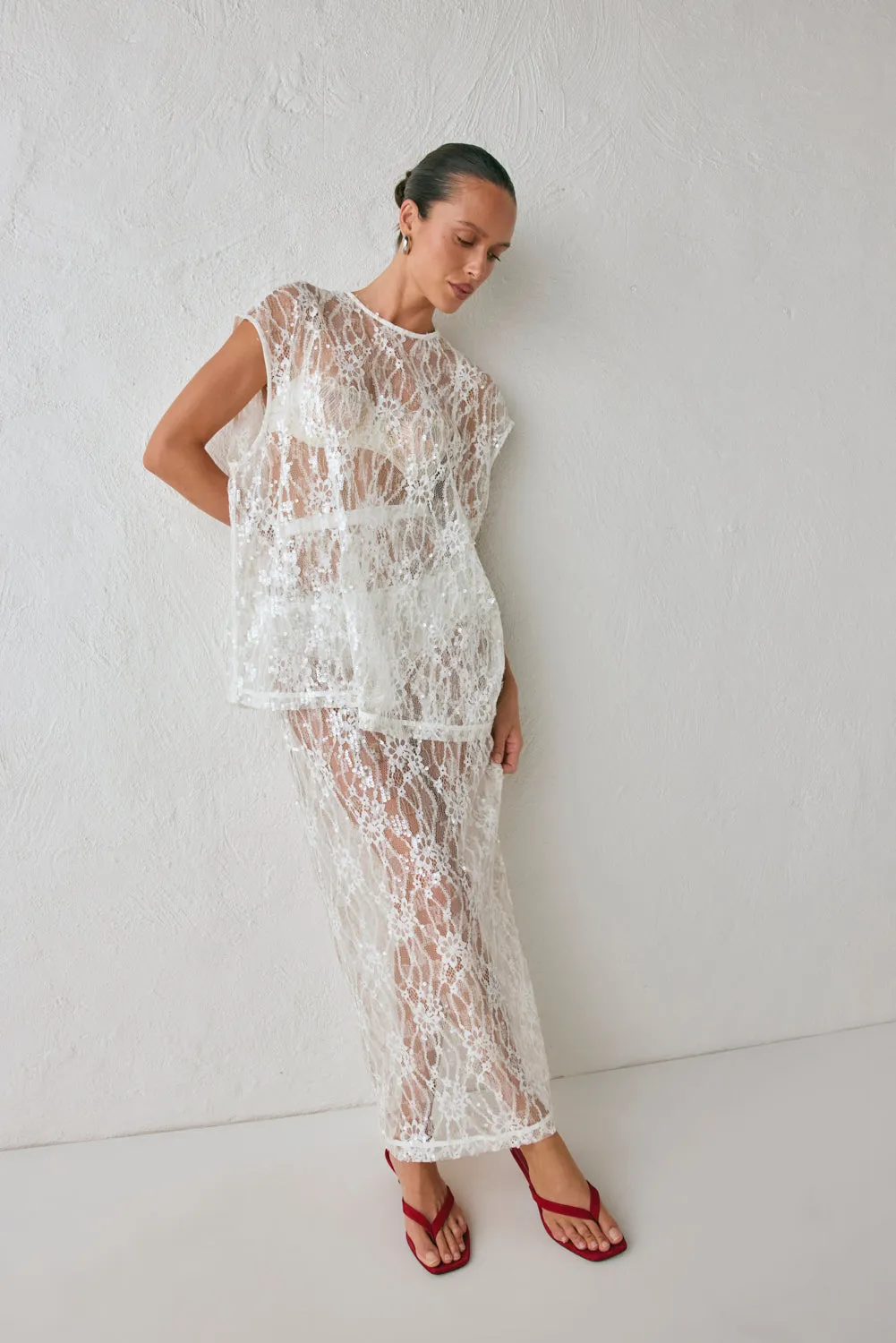 Devyn Sequin Midi Skirt White sold by Verge Girl product image thumbnail 5