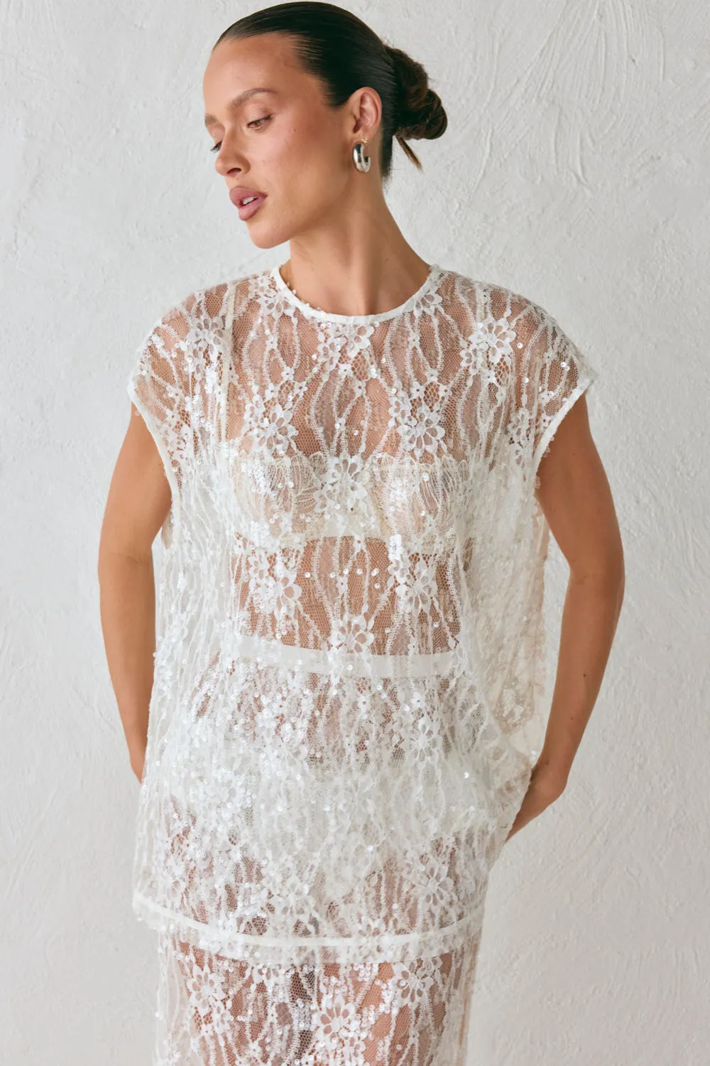 Devyn Sequin Top White sold by Verge Girl