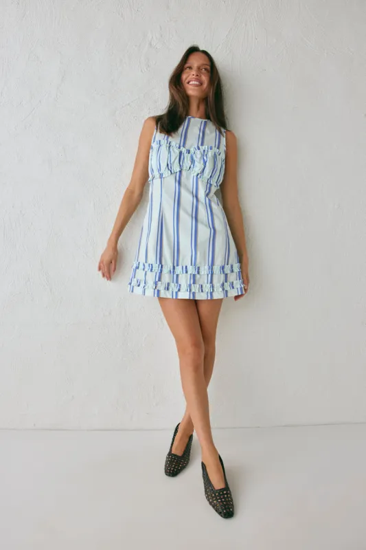 Luisa Mini Dress Blue Stripe sold by Verge Girl