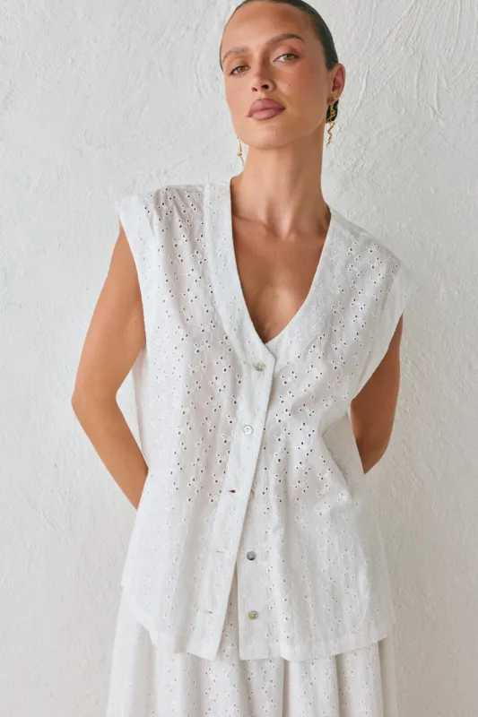 Zali Tunic Anglaise Top White sold by Verge Girl
