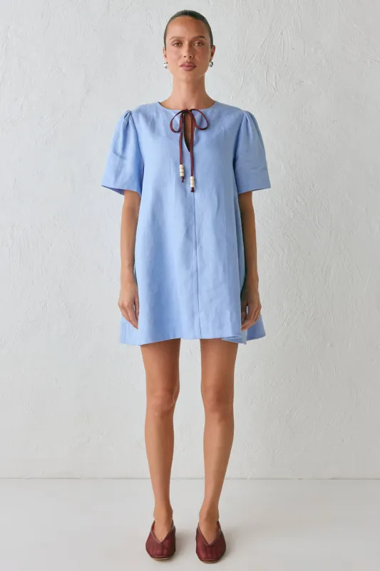 Olsen Linen Mini Dress Blue sold by Verge Girl