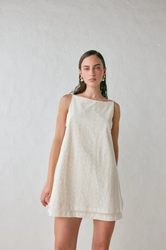 Jelena Anglaise Mini Dress Cream sold by Verge Girl