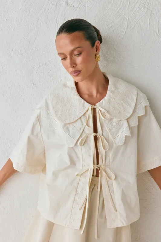 Isla Anglaise Smock Top Cream sold by Verge Girl