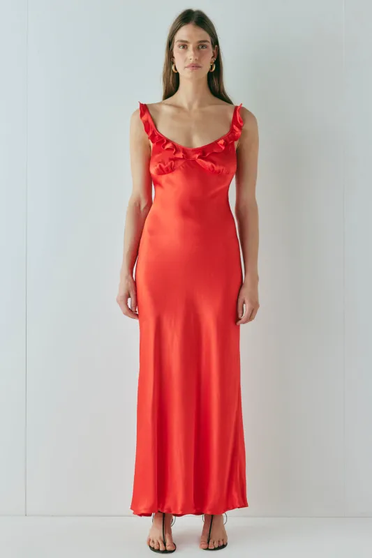 Rosalia Satin Bias Cut Maxi Dress Red sold by Verge Girl