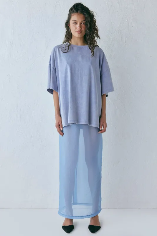 Devyn Sheer Midi Skirt Powder Blue sold by Verge Girl