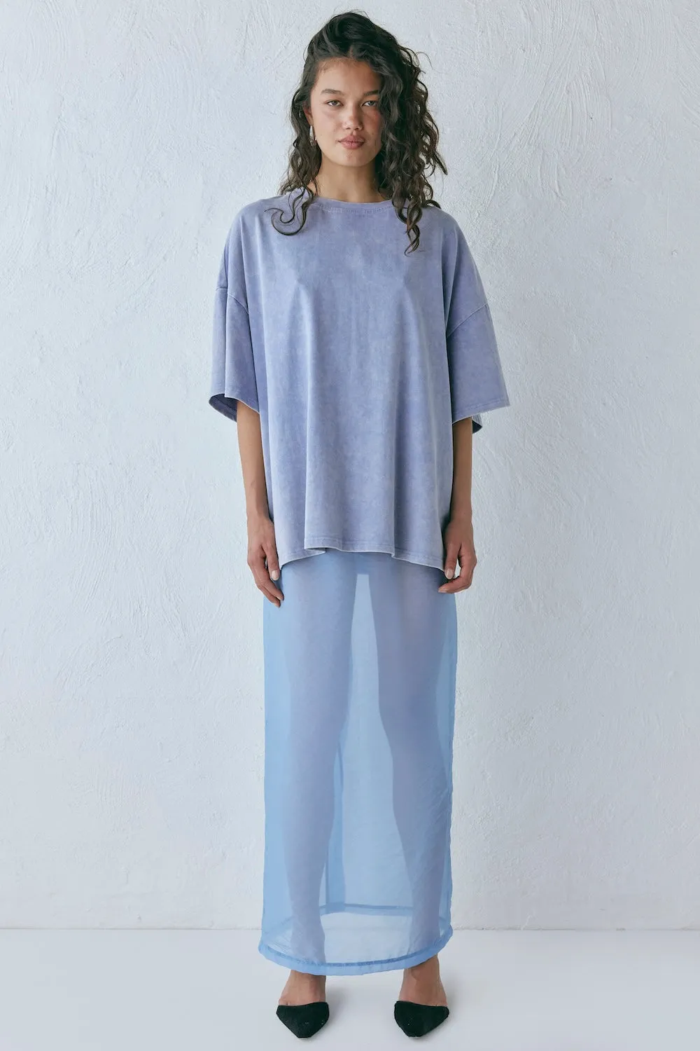 Devyn Sheer Midi Skirt Powder Blue sold by Verge Girl