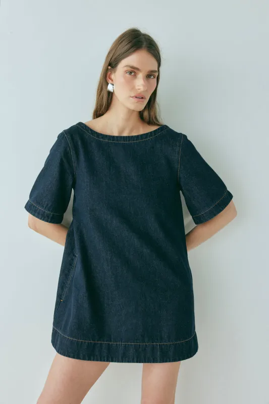 Peyton Denim Mini Dress Indigo sold by Verge Girl