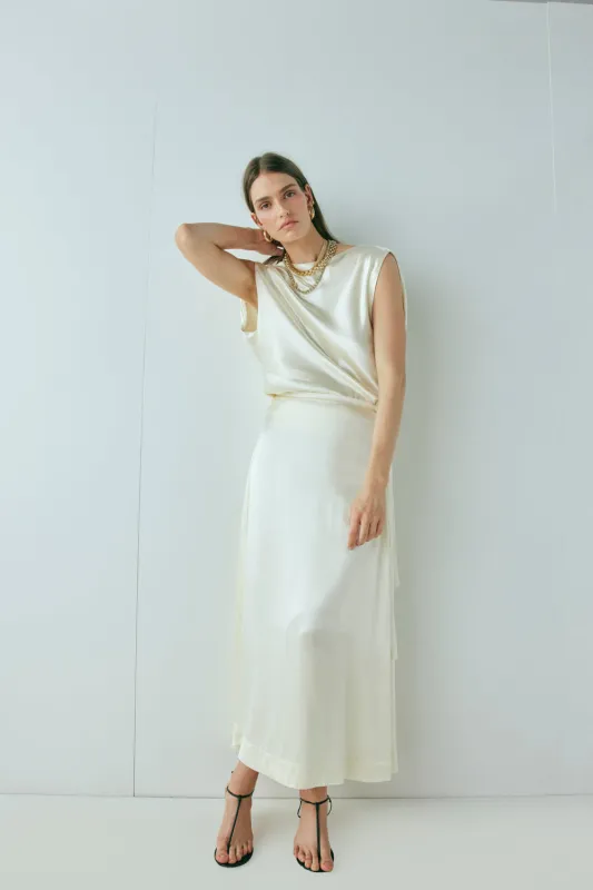 Luel Satin Maxi Skirt Cream made by Verge Girl