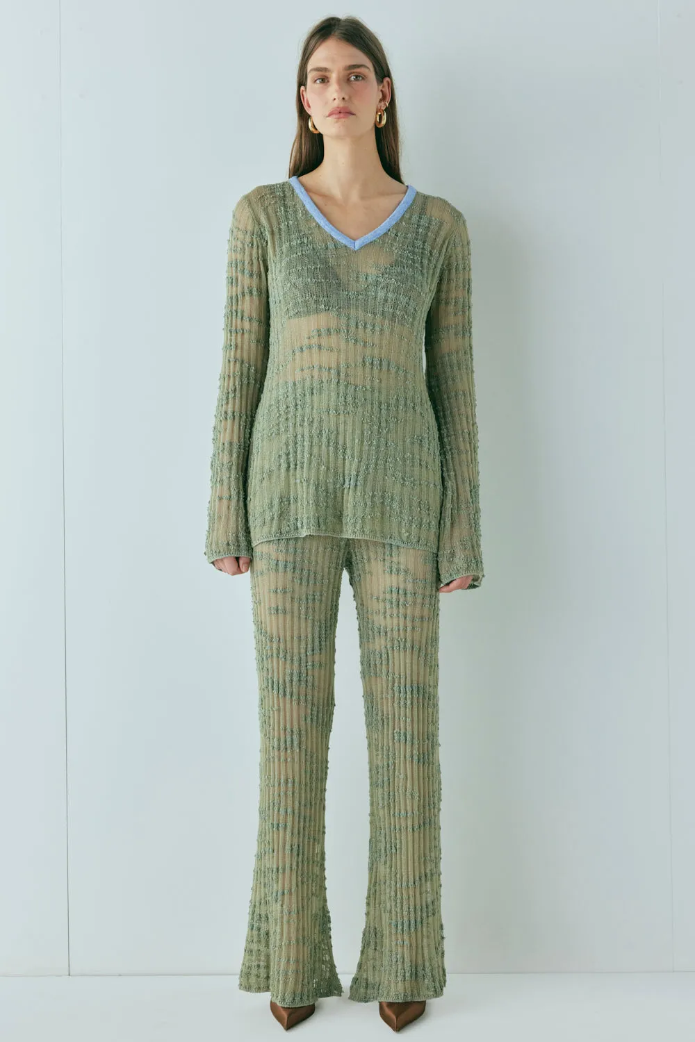 Aliya Knit Flare Pants Khaki sold by Verge Girl