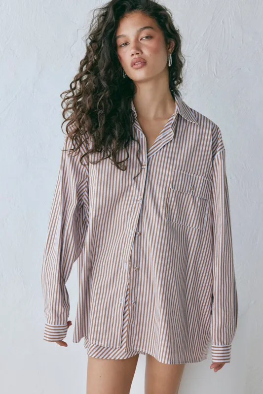 June Shirt Brown Stripe sold by Verge Girl