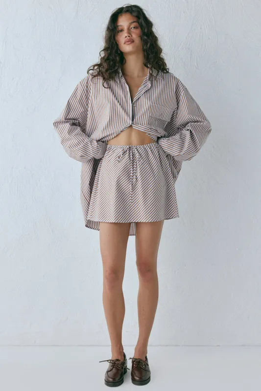 Summer Mini Skirt Brown Stripe sold by Verge Girl