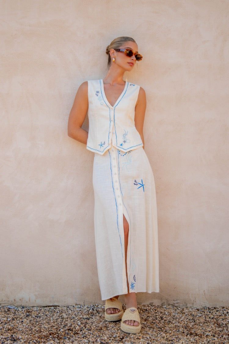 Reverie Midi Skirt Cream sold by Verge Girl