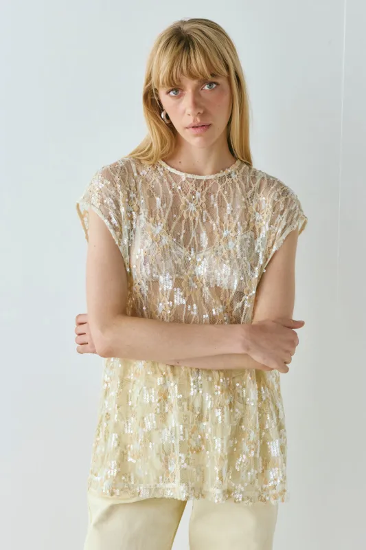 Devyn Sequin Top Apricot made by Verge Girl