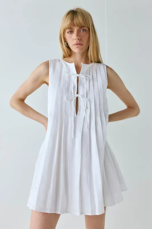 Valeria Linen Mini Dress White sold by Verge Girl