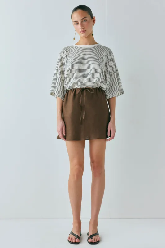 Summer Linen Mini Skirt Chocolate sold by Verge Girl