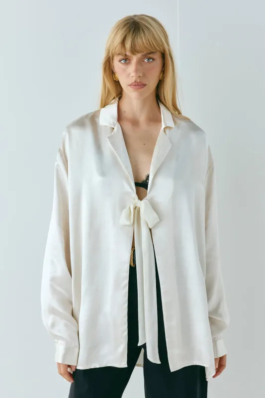 Rae Satin Top Cream sold by Verge Girl