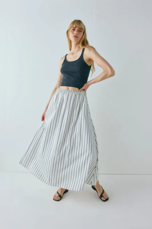 Solara Midi Skirt Black Stripe sold by Verge Girl