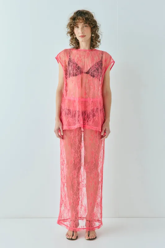 Devyn Lace Midi Skirt Pink sold by Verge Girl