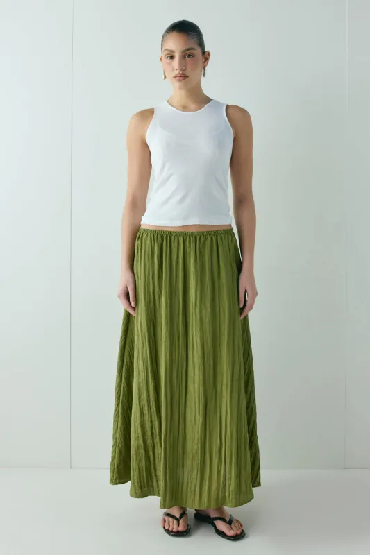 Solara Midi Skirt Olive sold by Verge Girl