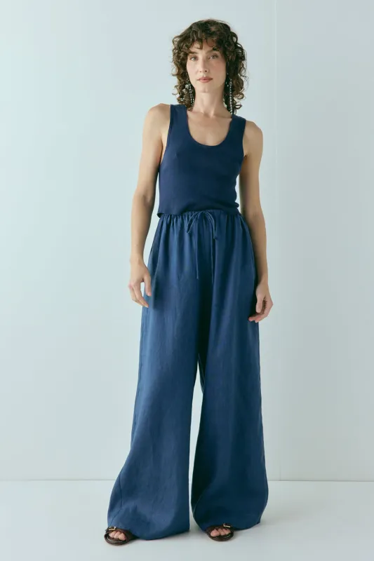 Raya Linen Pants Navy sold by Verge Girl