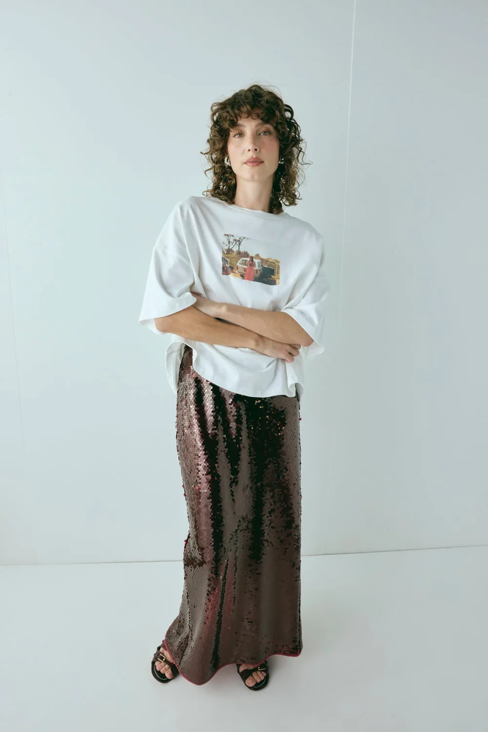 Devyn Sequin Midi Skirt Wine sold by Verge Girl product image thumbnail 4