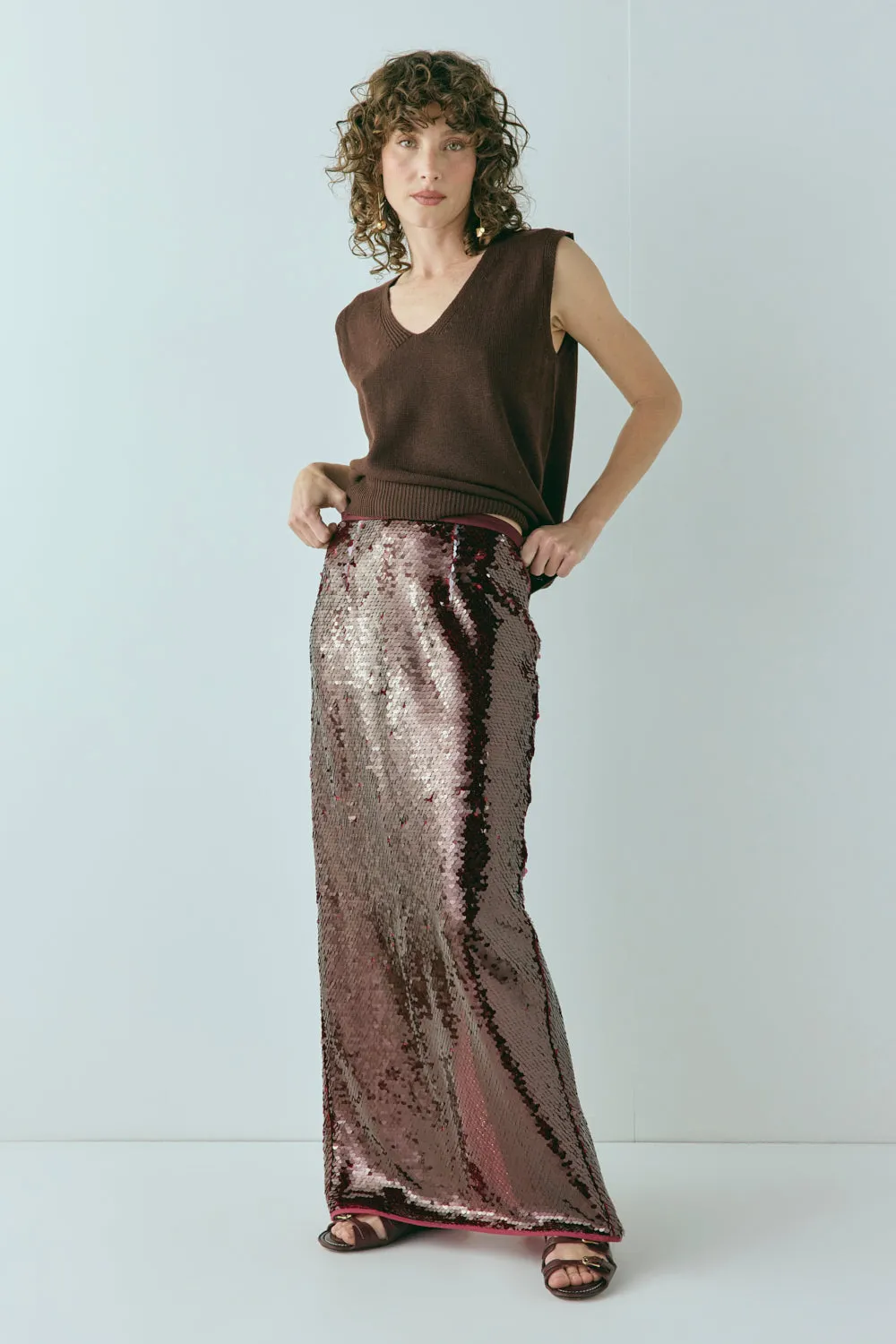 Devyn Sequin Midi Skirt Wine sold by Verge Girl product image thumbnail 5