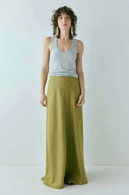 Solene Linen Maxi Skirt Olive made by Verge Girl